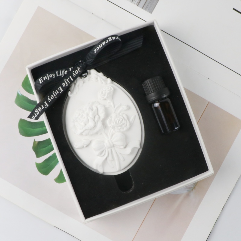 Wholesale White rose Ceramic flower fragrance essential oil diffuser stone air freshener car decorat(图1)